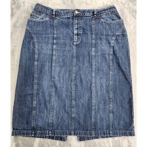 Vintage 90s CJ Banks Denim Pencil Skirt Blue Back Slit Buckle Pockets